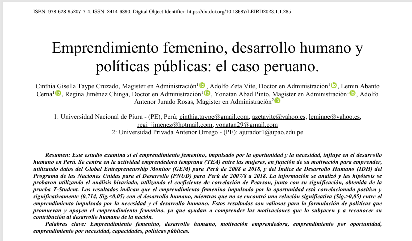 Emprendimiento femenino, desarrollo humano y políticas públicas: el caso peruano