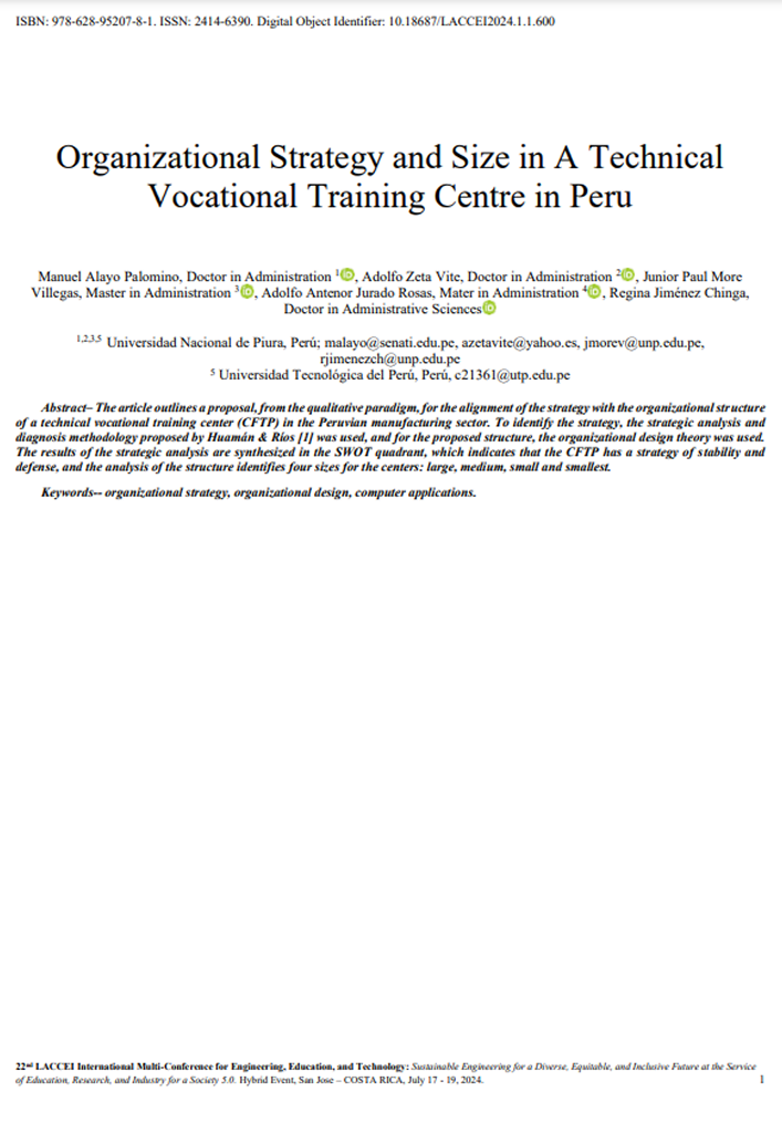 Estrategia y tamaño organizacional en un centro de formación técnico profesional del Perú