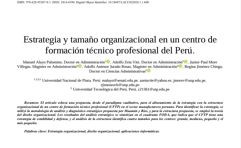 Estrategia y tamaño organizacional en un centro de formación técnico profesional del Perú